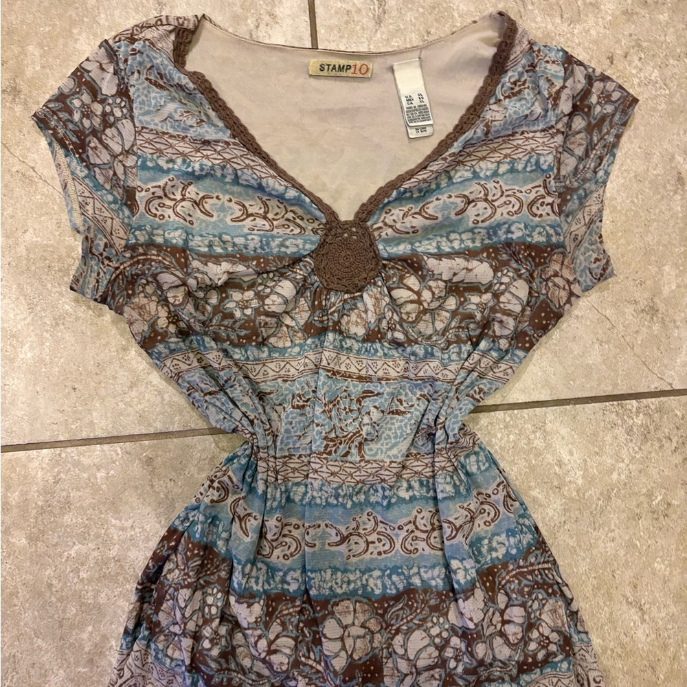 Stamp 10 Women's Bohemian Blouse - Blue and Brown